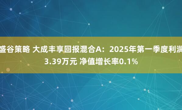 盛谷策略 大成丰享回报混合A：2025年第一季度利润3.39万元 净值增长率0.1%